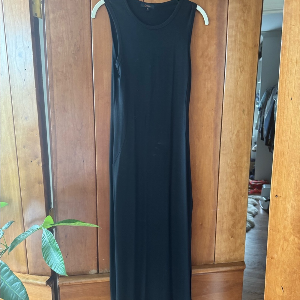 Black Sleeveless Quince Jersey  Dress